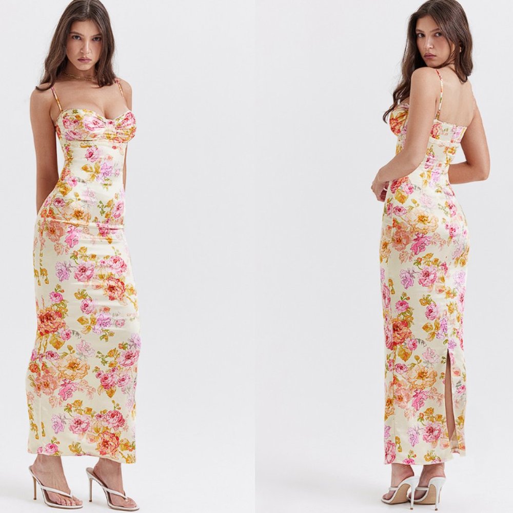 HOUSE OF CB 'Josefina' Ivory Floral Maxi Dress NWT